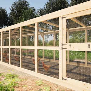 Large Chicken Run Plans 8x48 for 40-50 Chickens DIY Chicken Pen Woodworking Guide PDF Download