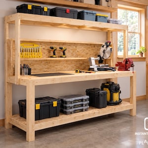 Large Workbench Plans 8x3 ft with Shelves - DIY Digital Download