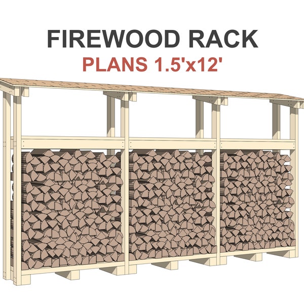 Firewood Rack Plans 1.5x12 ft DIY Wood Shelf