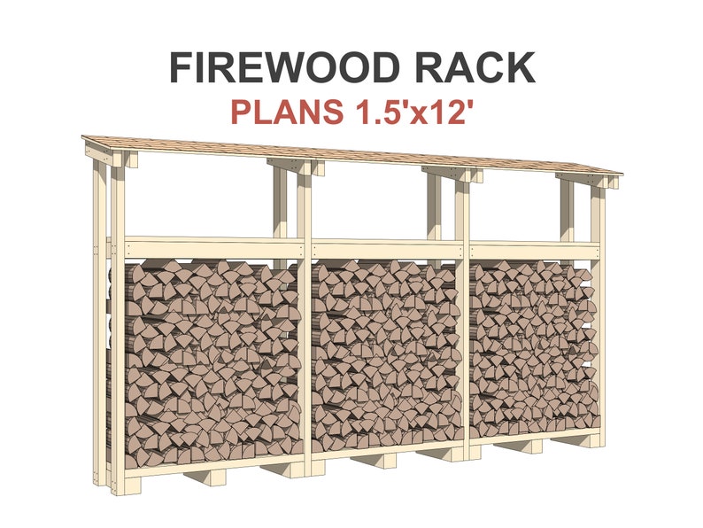 Firewood Rack Plans 1.5x12 Ft DIY Wood Shelf Etsy