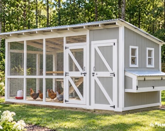 Bouwtekeningen voor een inloopkippenhok van 8x17 meter: 12 kippen, groot kippenhok (PDF-download)