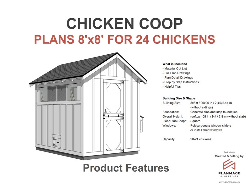 Chicken Coop Plans 8x8 for 24 Chickens DIY Download PDF Plans Etsy