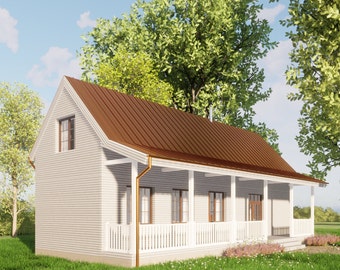 Small Cabin House Plans: 2 Bedroom, Modern Architectural Design (PDF Blueprint)