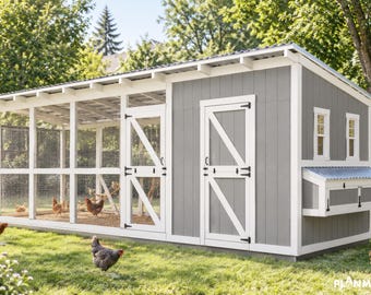 8x20 Walk-in Chicken Coop Plans: 20 Chickens, Shed Roof (PDF Download)