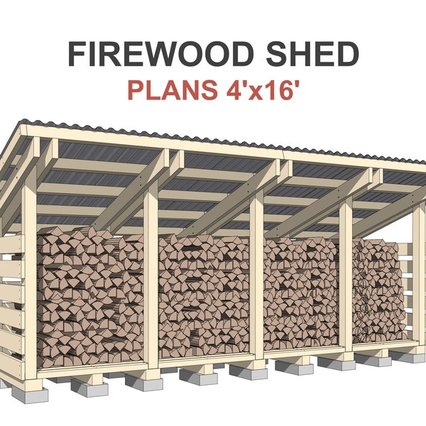 Firewood Shed Plans 4x16 ft - DIY 2 Cord Woodshed