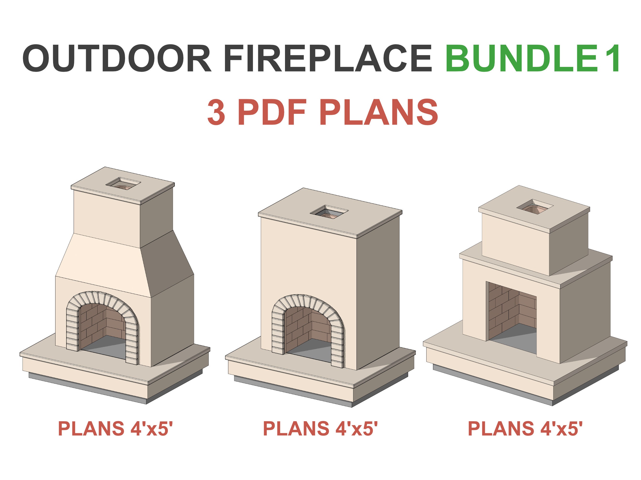 Outdoor Fireplace Plans Bundle 1 DIY 3 PDF Blueprint Etsy