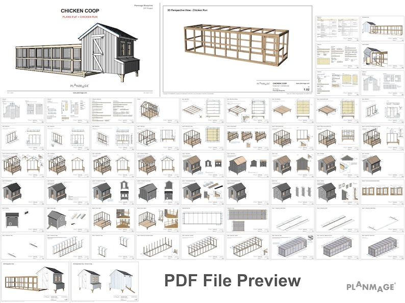 Chicken Coop Plans 20 Chickens Run - 8x8 Ft DIY Woodworking Plans PDF ...