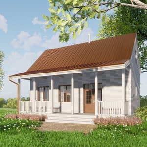 Small House Plans 2 Bedroom 32x16 ft - Cabin Loft Architectural Plan