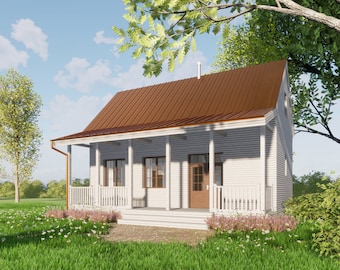 Small House Plans 2 Bedroom 32x16 ft - Cabin Loft Architectural Plan