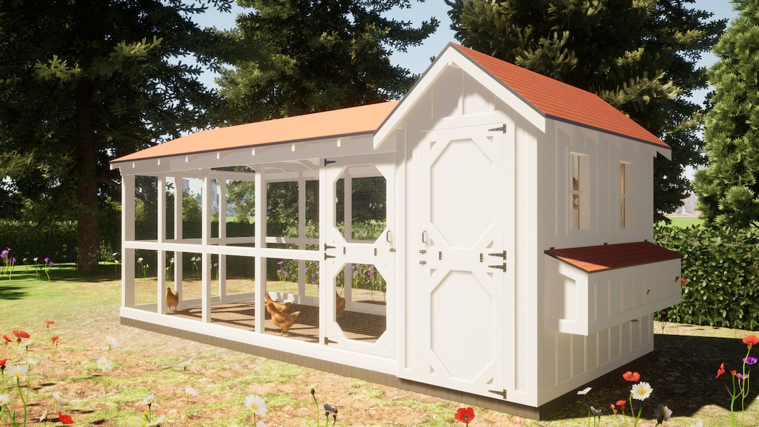 Modern Chicken Coop Plans 12 Chickens 8x21 DIY Woodworking Plans PDF Download Etsy