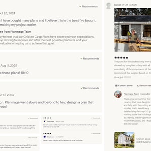 Positive 5-star customer reviews and photos highlight what buyers love about our chicken coop plans and chicken run designs. Chicken coop plans to chicken run plans, customers praise the clarity, accuracy, and beginner-friendly instructions. All plans are available as instant PDF downloads, offering detailed measurements and step-by-step guidance for DIYers of every skill level.