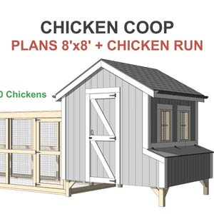 Chicken Coop Plans 20 Chickens Run - 8x8 ft DIY Woodworking Plans PDF Download