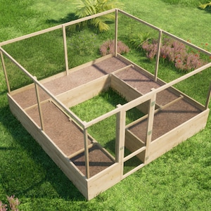 12x12 ft Square Raised Garden Bed Plans: DIY Walk-In Deer Fence (PDF)