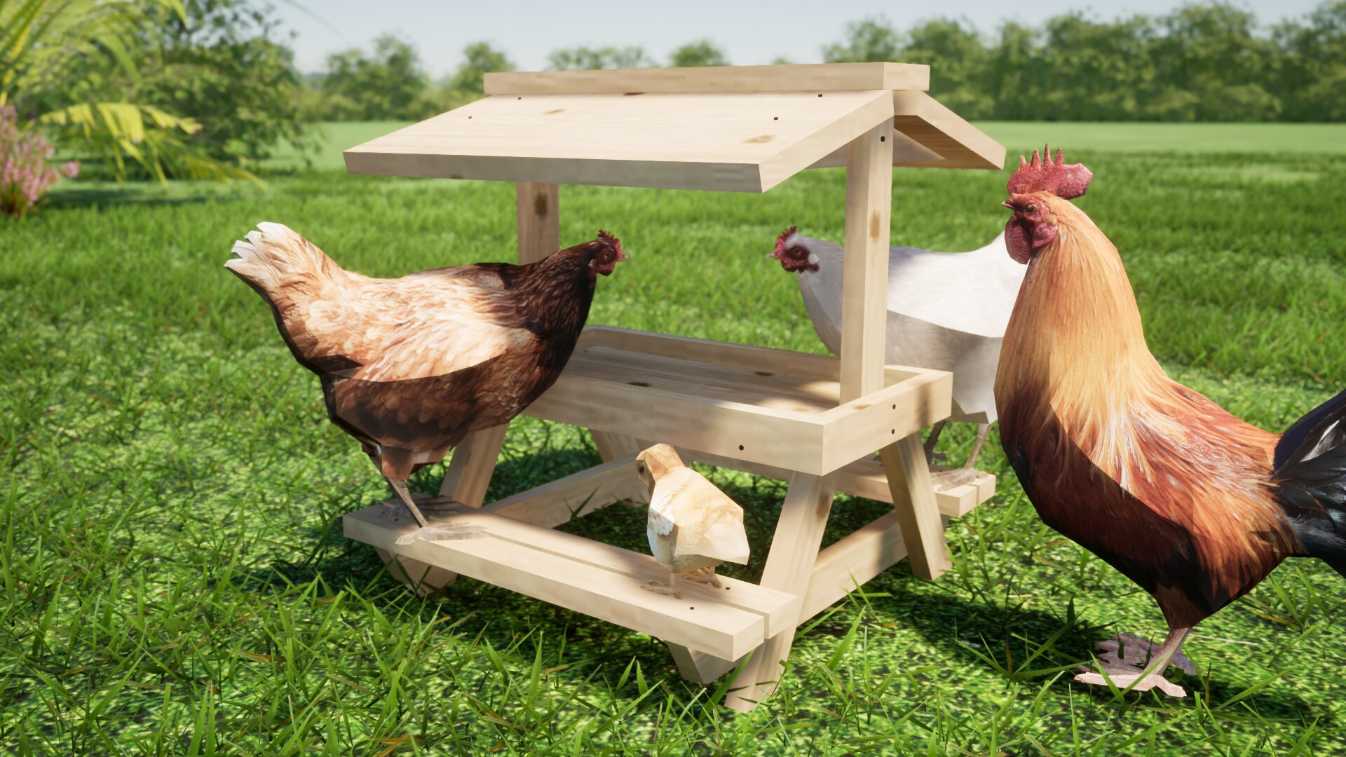Roofed Chicknic Table 16x17 in Plans - DIY Chicken Picnic Table PDF Download