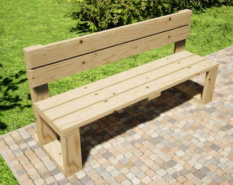 Outdoor Bench Plans 72x19 in - DIY Garden Bench with Backrest