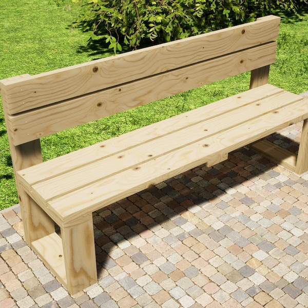 Outdoor Bench Plans 72x19 in - DIY Garden Bench with Backrest