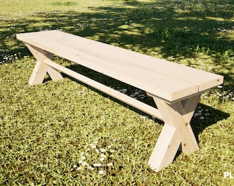 Outdoor Bench Plans 15x72 in X-Leg Style - DIY Garden Bench (PDF Download)