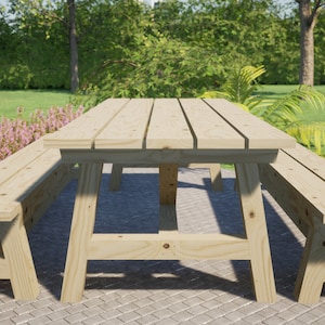 Farm Picnic Table Plans / Outdoor Picnic Table Plans / Picnic Table Plans / Garden Picnic Table Plans / Patio Pinic Table Plans / Farmhouse Style Table Plans / Outdoor Furniture Plans / Patio Furniture Plans / Garden Furniture Plans