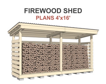 Firewood Shed Plans 4x16 ft - DIY 3 Cord Woodshed