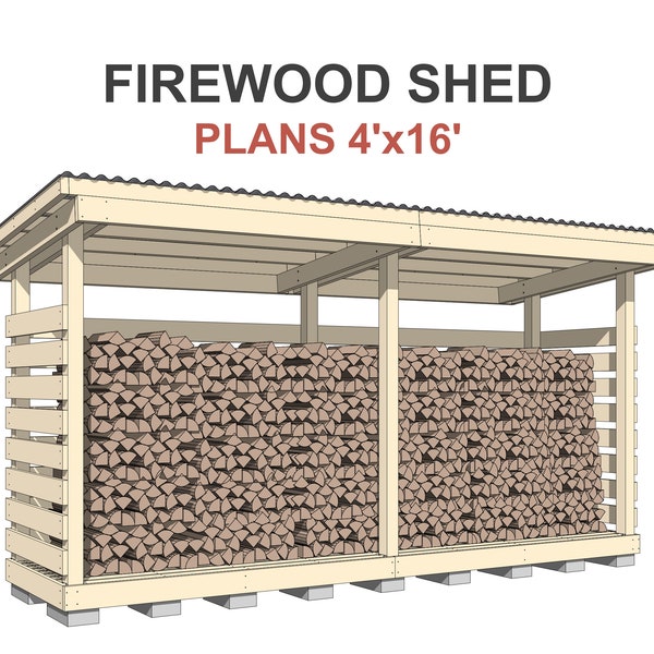 Firewood Shed Plans 4x16 ft - DIY 3 Cord Woodshed