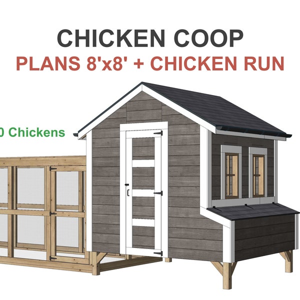 Plans de poulailler 20 Chickens Run - DIY 8x8 ft Plans PDF Download