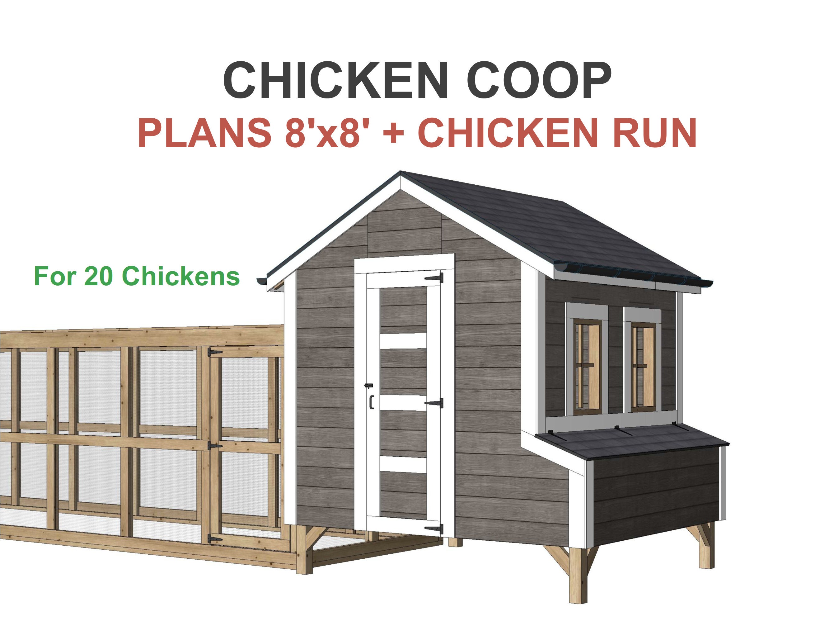Chicken Coop Plans 20 Chickens Run DIY 8x8 Ft Plans PDF Etsy