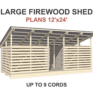 Large Firewood Shed Plans 12x24 ft DIY Woodshed Storage 9 Cord