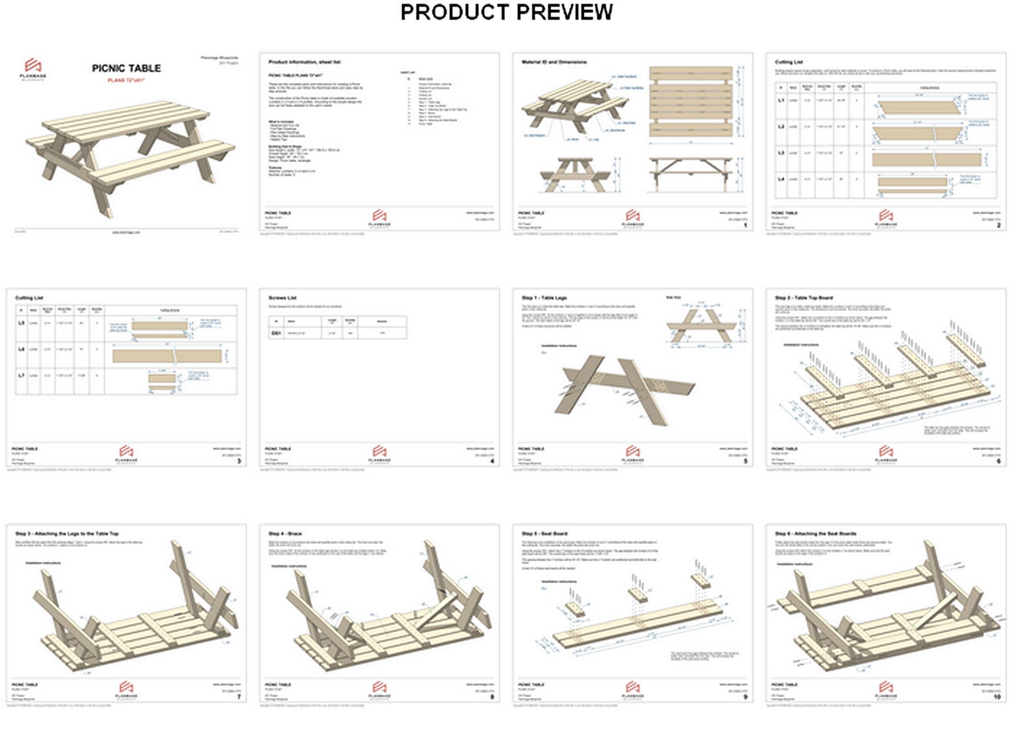 Picnic Table Plans 72x61 in DIY 6 Ft Outdoor Table Set Plans Etsy