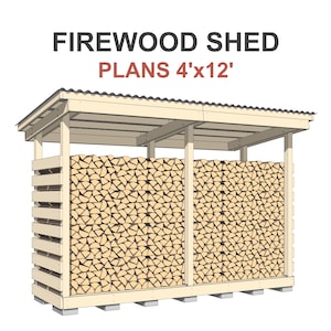Firewood Shed Plans 4x12 ft - DIY 2.3 Cord Woodshed