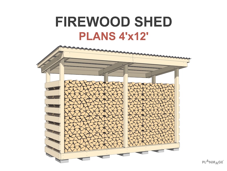 Firewood Shed Plans 4x12 Ft - DIY 2.3 Cord Woodshed - Etsy