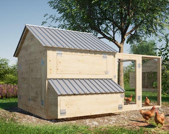小型鶏小屋の設計図 10 羽の鶏と鶏舎 11 x 6 フィート - PDF 設計図デジタル ダウンロード