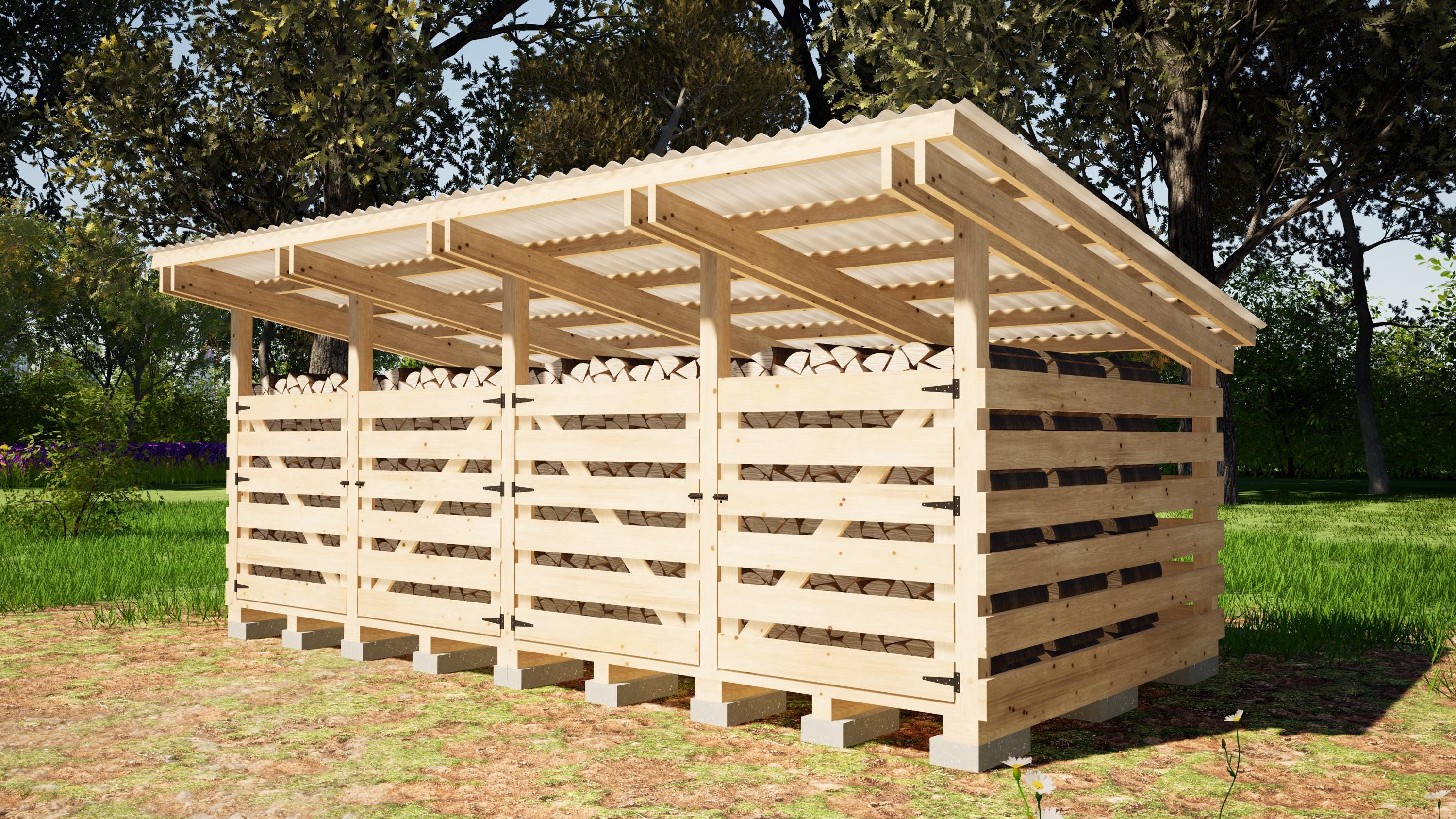 Firewood Shed Plans 8x16 Ft With Doors for Safety - DIY 4 Cord