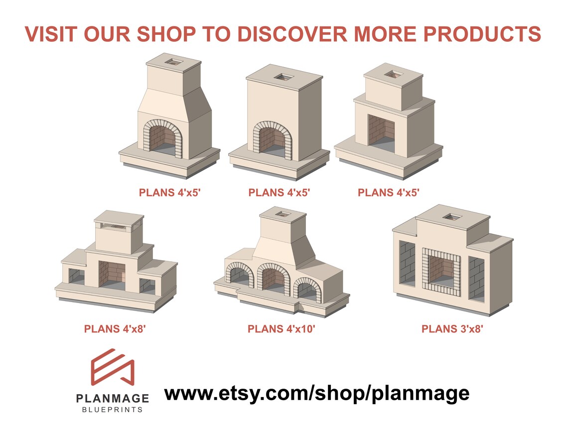 Outdoor Fireplace With Chimney Plans 4x5 Ft Height 12 Ft Etsy
