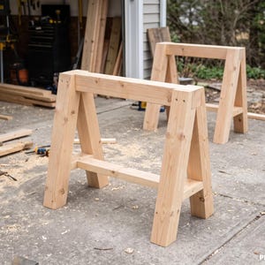 Timber Frame Sawhorse Plans PDF – Beginner DIY Woodworking (Digital Download)