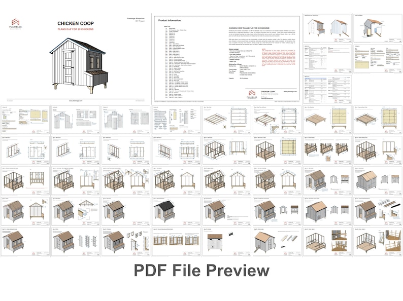 Chicken Coop Plans for 20 Chickens / Plans for Chicken Coop DIY / Chicken Coop Plans / Hen House Plans PDF Small Farm PDF Blueprint - Easy Chicken Coop 20 Chickens, 8x8 ft building size