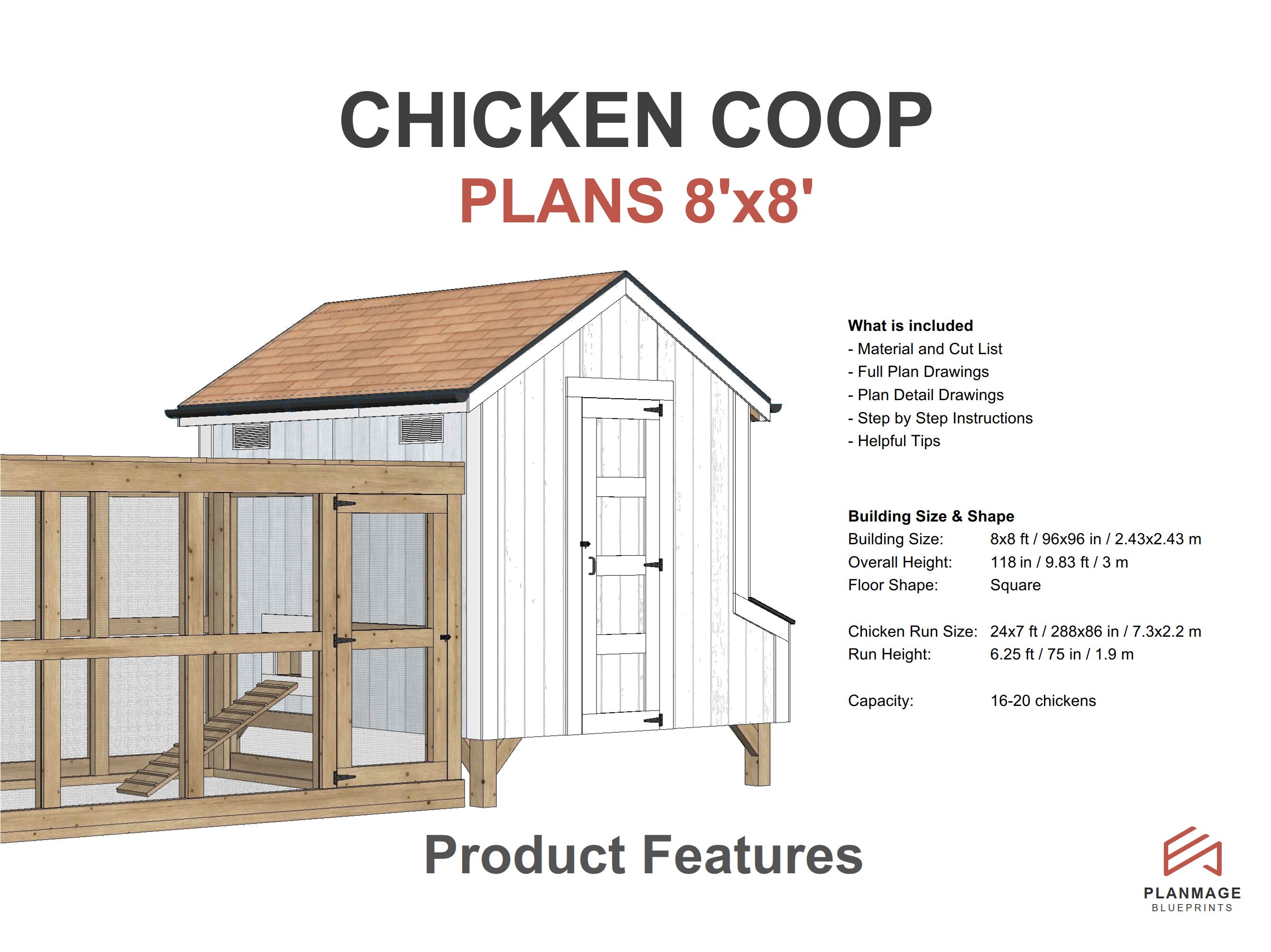 Chicken Coop Plans DIY 8x8 Ft PDF Chicken Coop With Run Etsy Australia