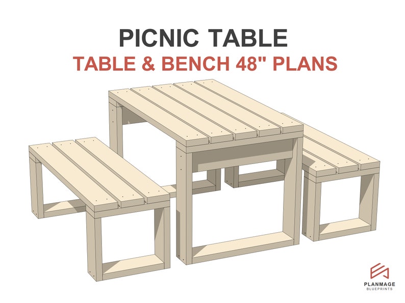 Picnic Table Plans 48 in DIY Outdoor Table Bench Plans Etsy