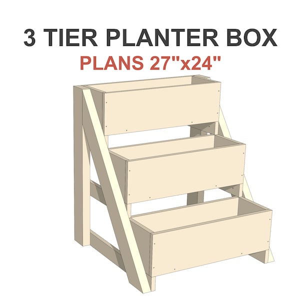 3 Tier Planter Box Plans 27x24 in - DIY Garden Planter Box