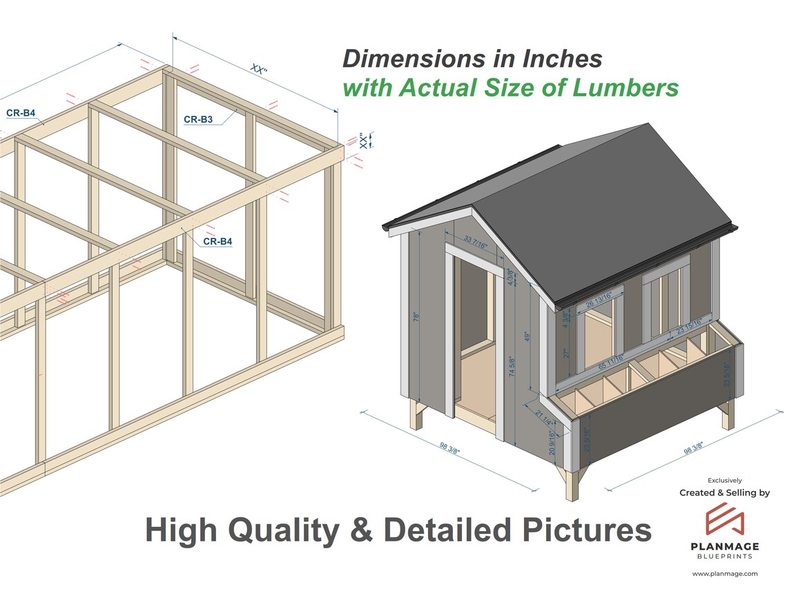Chicken Coop Plans 20 Chickens Run DIY 8x8 Ft Plans PDF Etsy