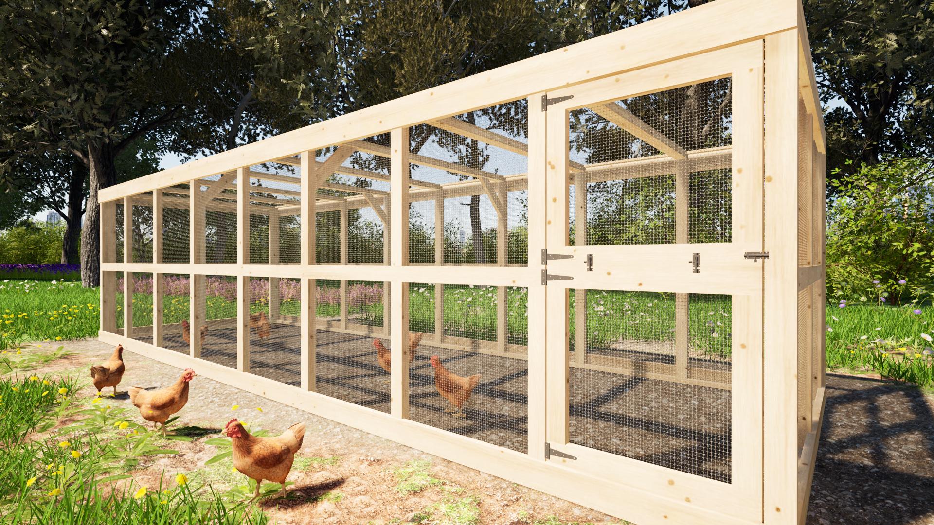 Large Chicken Run Plans: 8x24 for 25 Chickens (PDF Download)