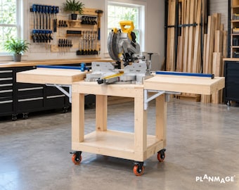 Planos para soporte móvil de sierra ingletadora de bricolaje, alas plegables, sistema modular, descarga en PDF