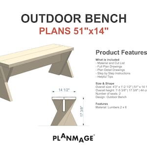 DIY Outdoor Bench Plans: 51x14 in (PDF Download) - Etsy