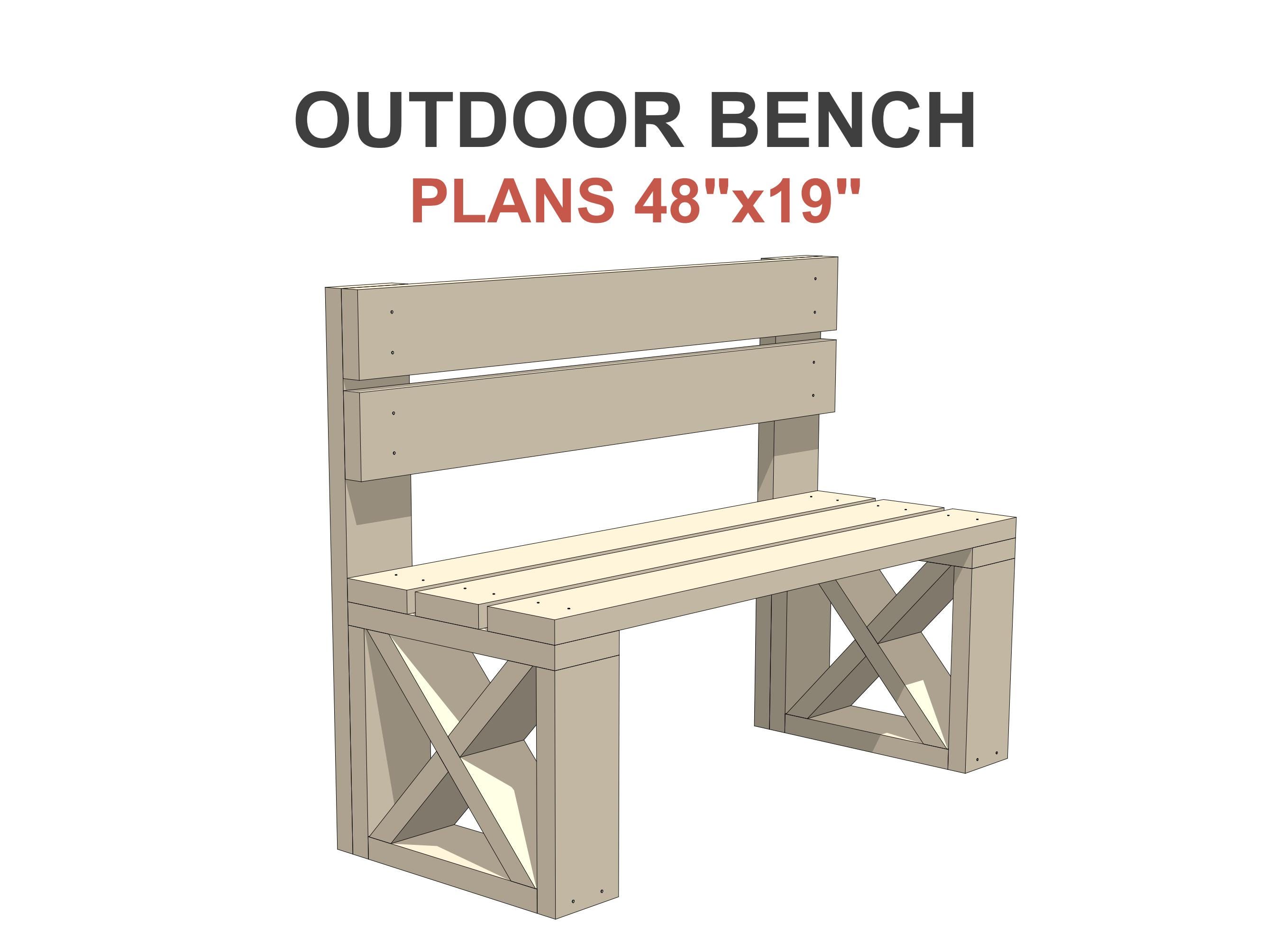 Outdoor Bench Plans 48x19 in - DIY Garden Bench With Backrest - Etsy