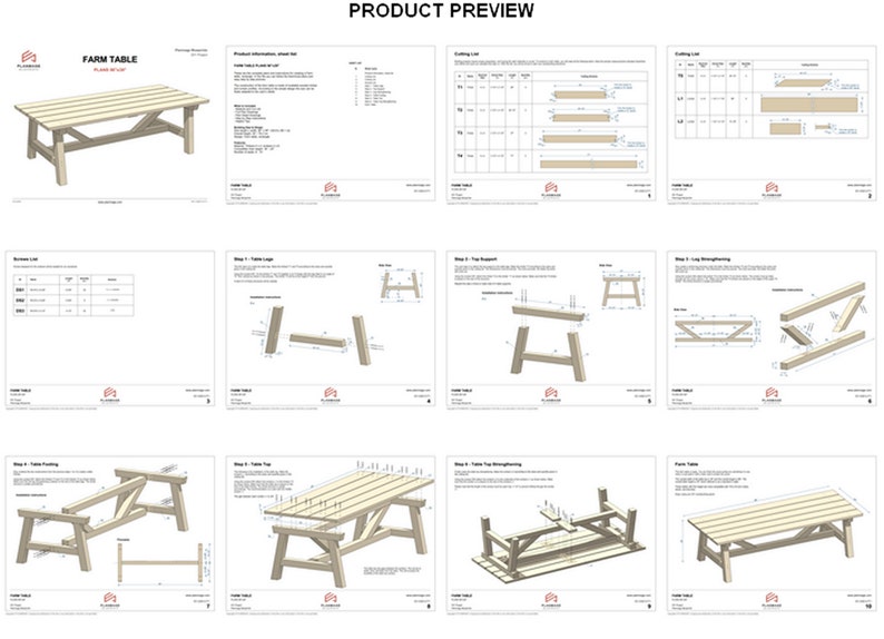 Farm Picnic Table Plans / Outdoor Picnic Table Plans / Picnic Table Plans / Garden Picnic Table Plans / Patio Pinic Table Plans / Farmhouse Style Table Plans / Outdoor Furniture Plans / Patio Furniture Plans / Garden Furniture Plans