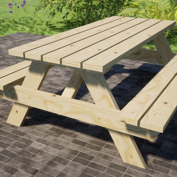 Picnic Table Plans 72x61 in - DIY 6 ft Outdoor Table Set Plans PDF Download