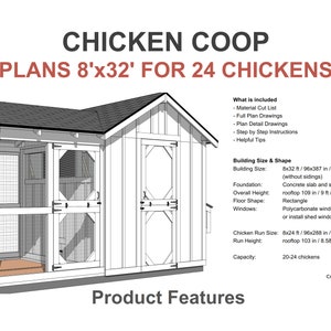 How to build Chicken Coop with Run Plans 20-24 Chickens / Large Chicken Coop Plans DIY / Chicken Coop Plans with Run / Chicken Coop Plans with Run PDF Blueprint - 8x32 Plans walk in chicken coop doors