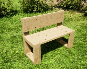 Small Outdoor Bench Plans 43x18 in - DIY Garden Bench with Backrest