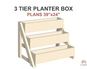 3 Tier Planter Box Plans 39x24 in - DIY Garden Planter Box
