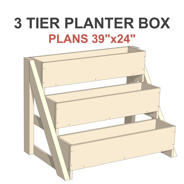 3 Tier Planter Box Plans 39x24 in - DIY Garden Planter Box