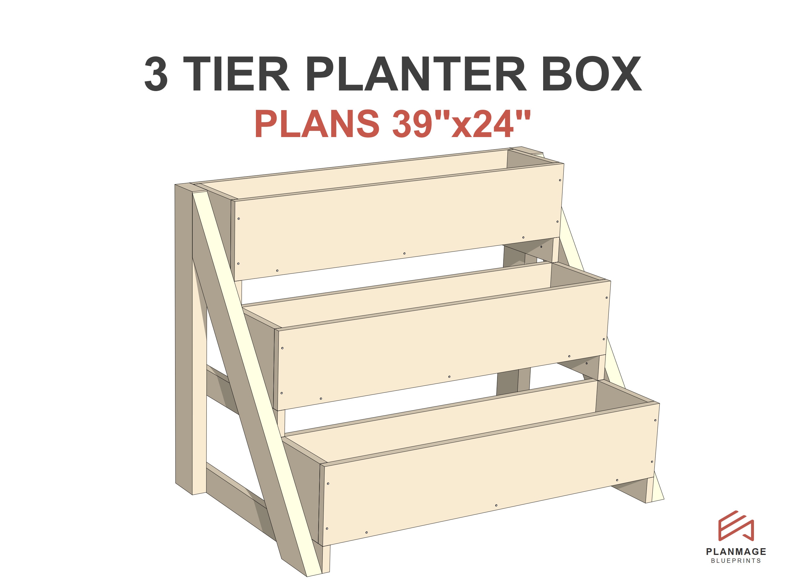 3 Tier Planter Box Plans: DIY Garden Planter (PDF Download, 39x24 in